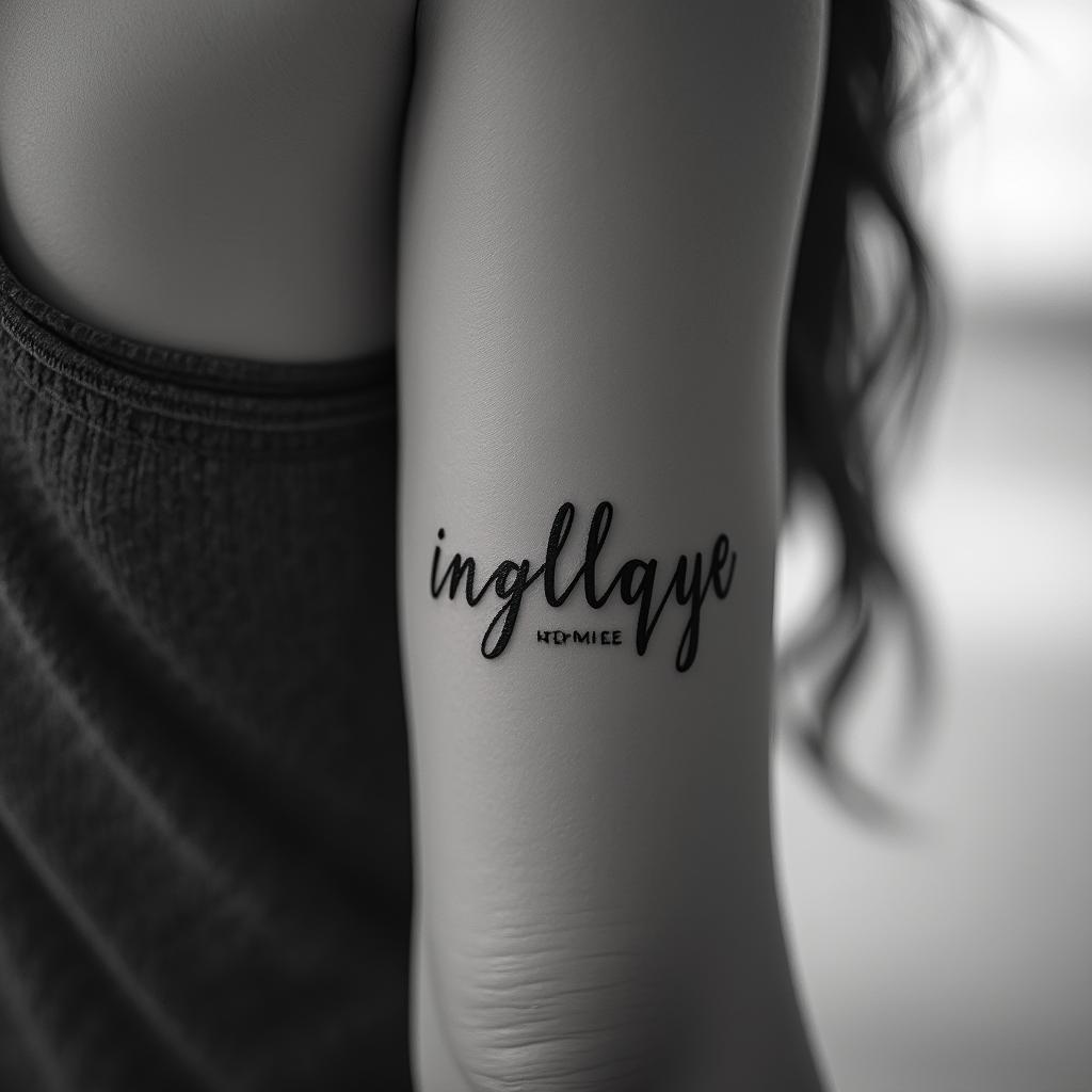 Garyminimalist text-based tattoo, Monospace font ultra-realistic, perfectly placed, high-quality font design, photo-realistic shading, 8k, high quality, finely detailed typograph
