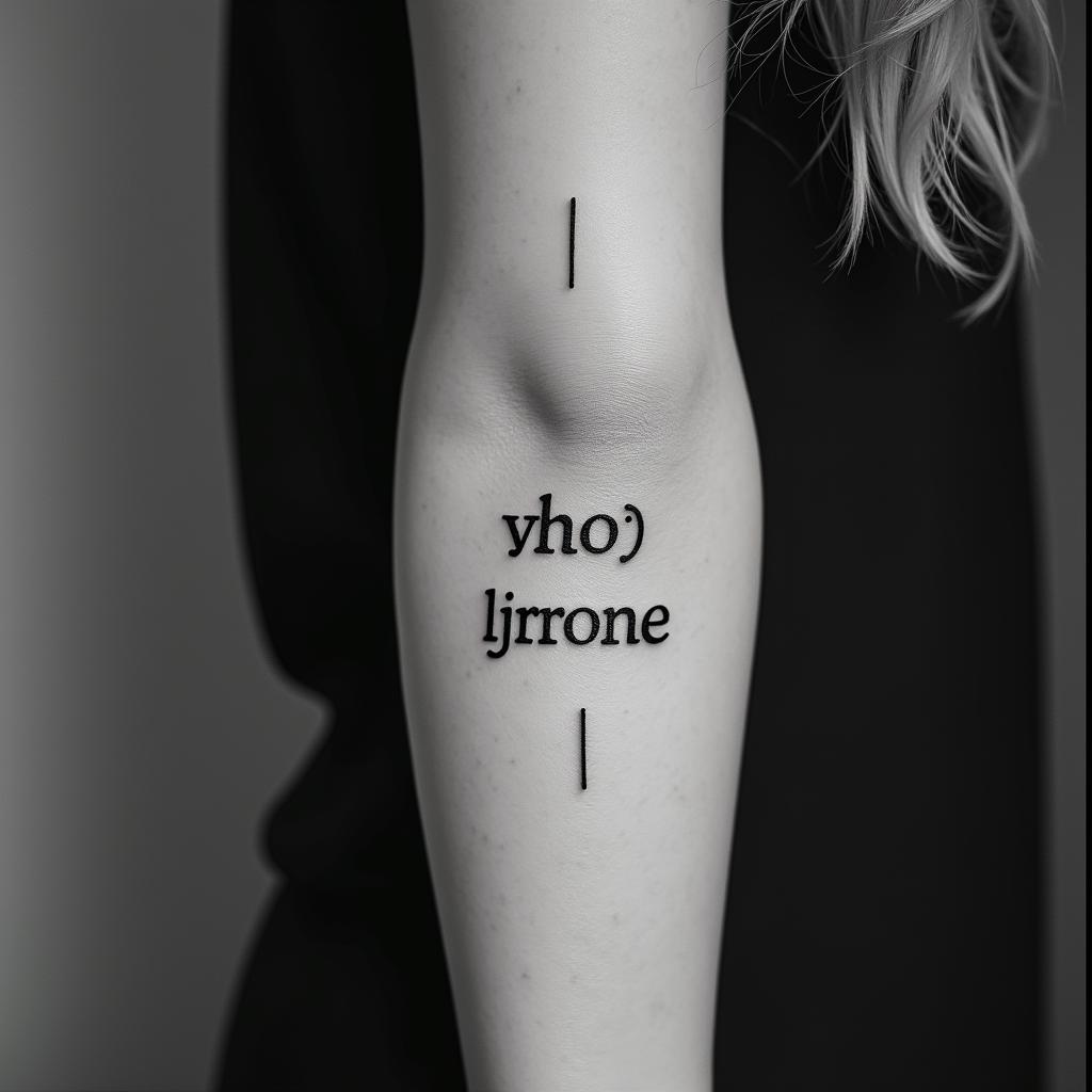 Garyminimalist text-based tattoo, Monospace font ultra-realistic, perfectly placed, high-quality font design, photo-realistic shading, 8k, high quality, finely detailed typograph - Variation 3