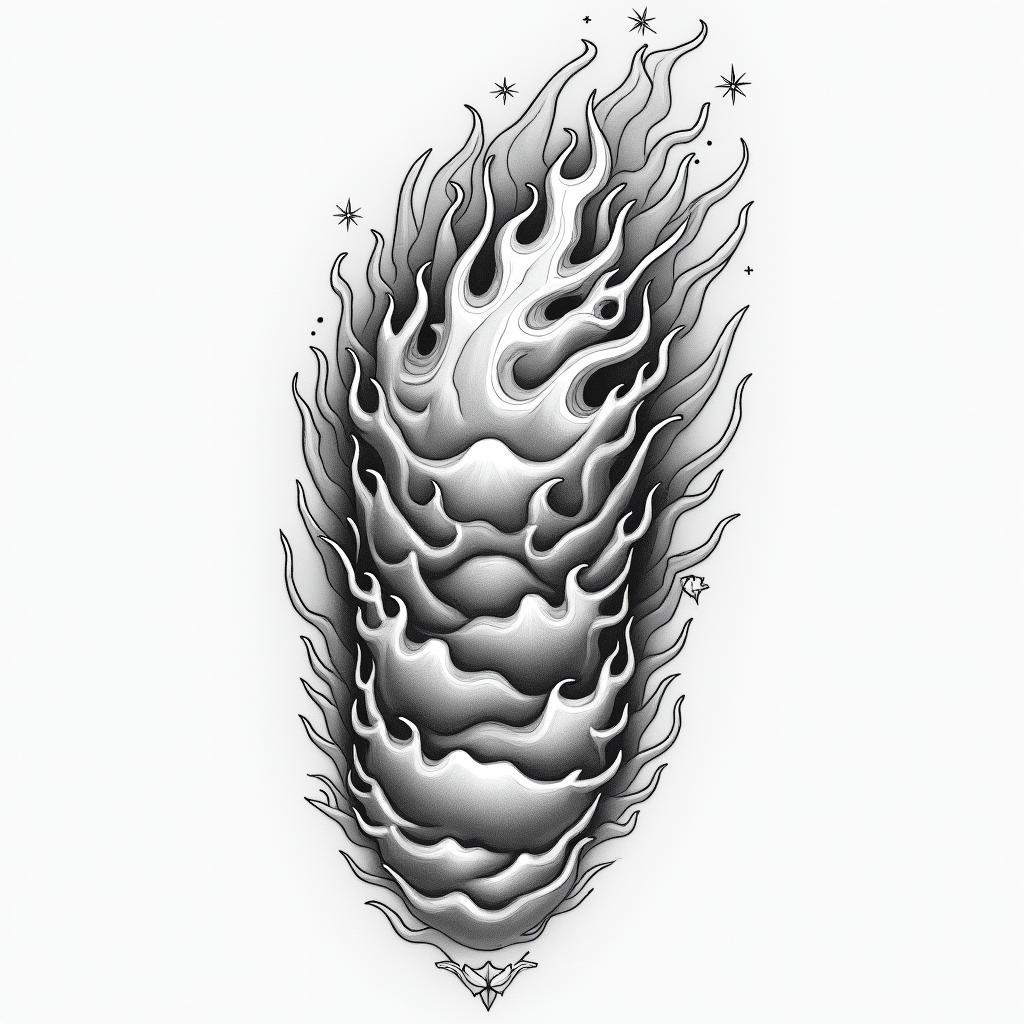 I want a shoulder tattoo with flames stars cloudshigly detailed tattoo - Variation 3