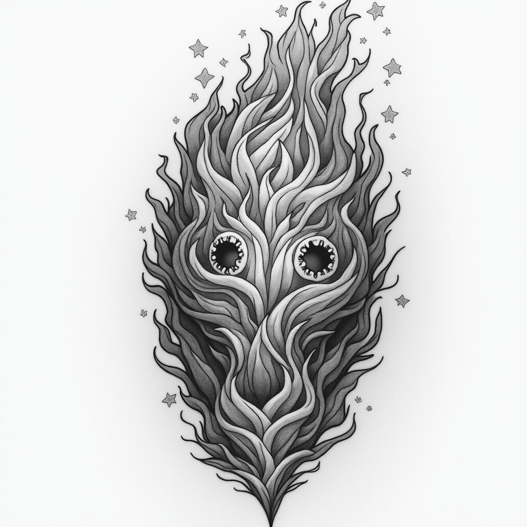 I want a shoulder tattoo with flames stars cloudshigly detailed tattoo - Variation 4