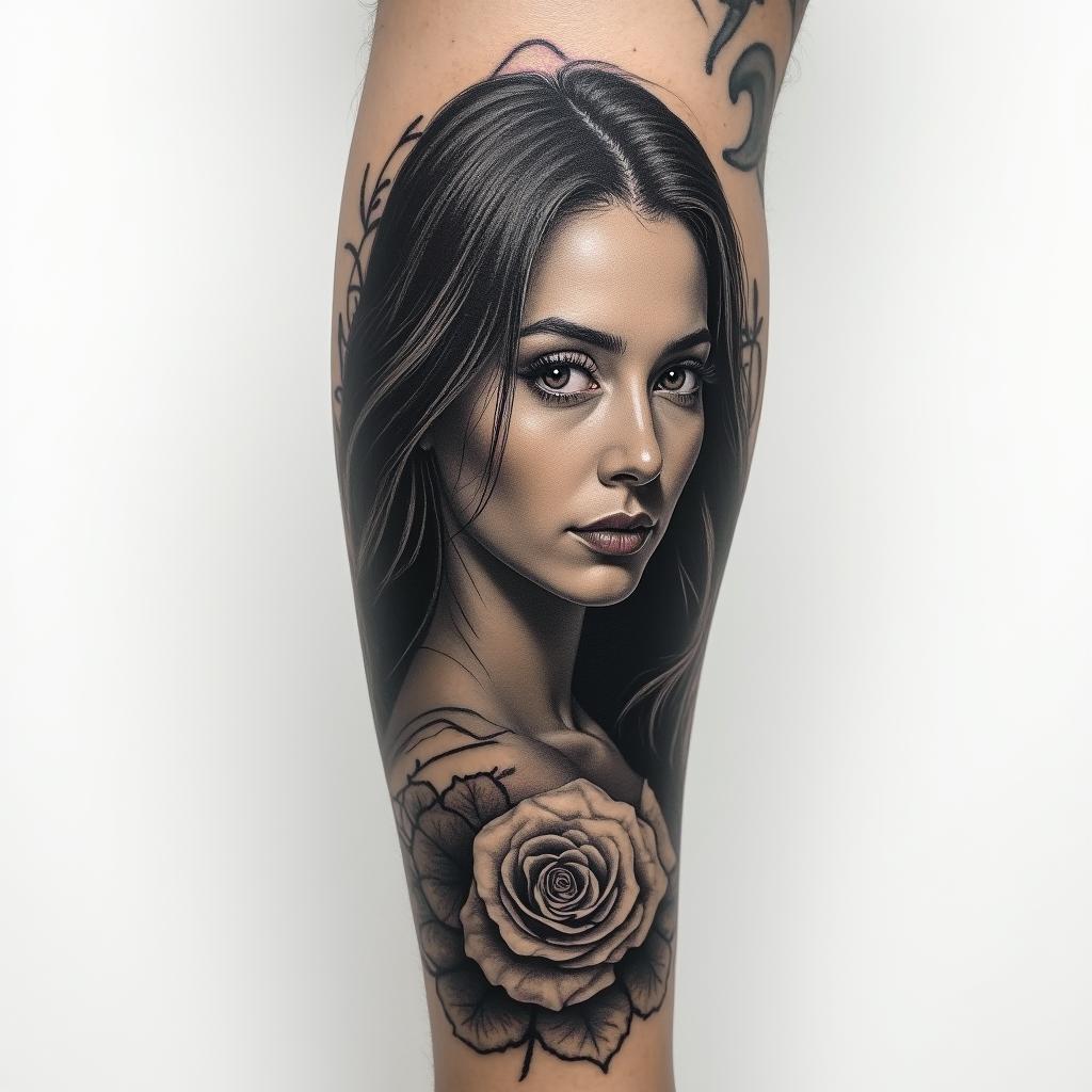 Tattoo sleevein portrait tattoo style, featuring a highly realistic and detailed depiction - Variation 2