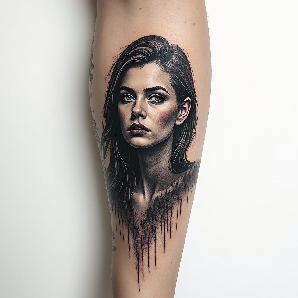 Tattoo sleevein portrait tattoo style, featuring a highly realistic and detailed depiction - Variation 4