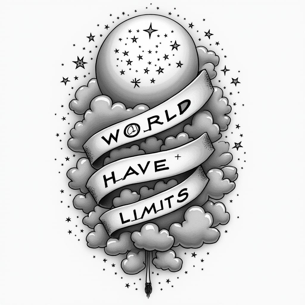 I want a shoulder tattoo with stars clouds and words that say the world have no limitshigly detailed tattoo