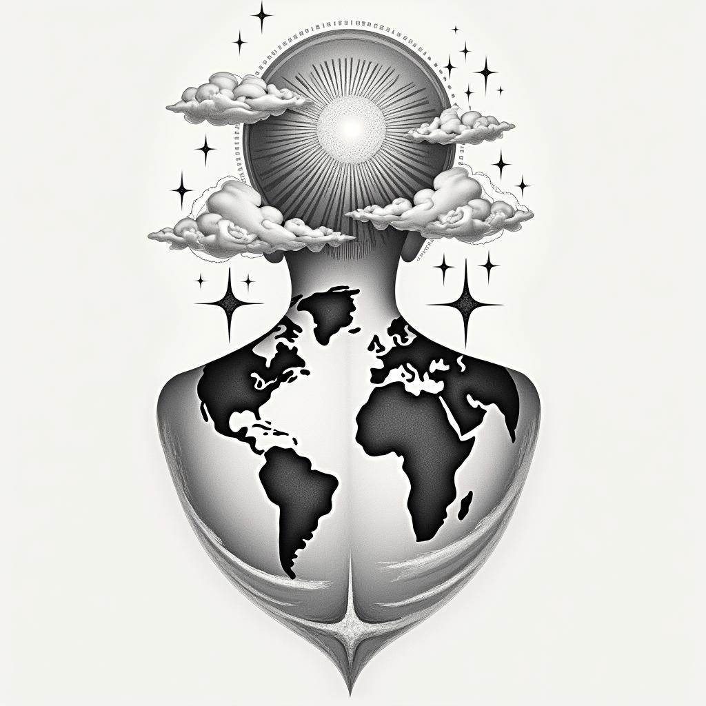 I want a shoulder tattoo with stars clouds and words that say the world have no limitshigly detailed tattoo - Variation 2