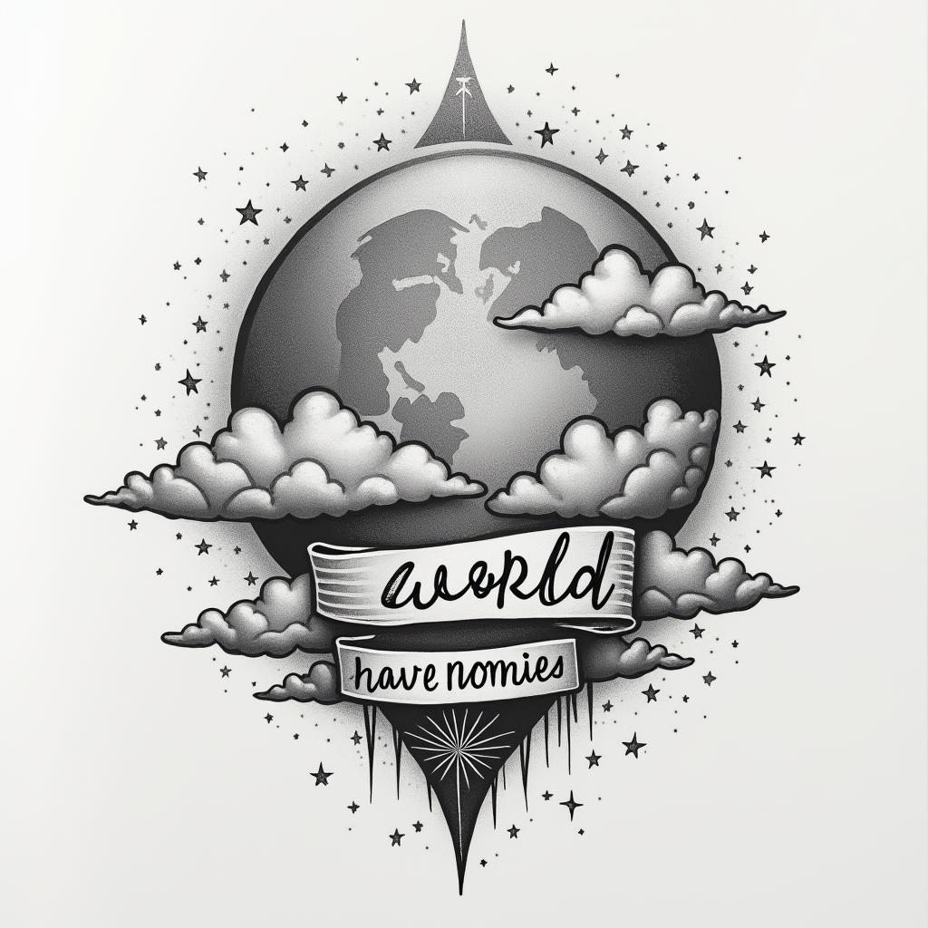 I want a shoulder tattoo with stars clouds and words that say the world have no limitshigly detailed tattoo - Variation 4