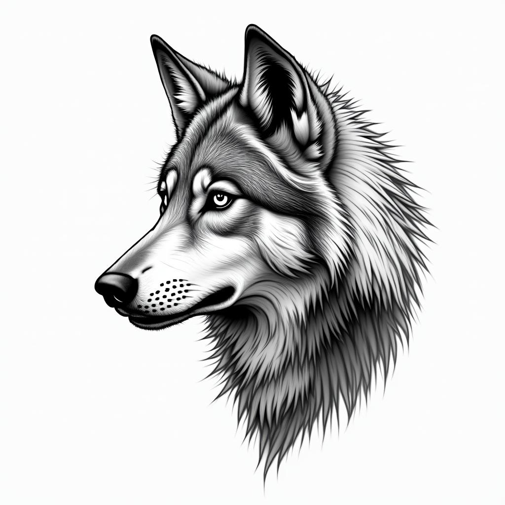 Wolfin new school tattoo, pop culture, modern, detailed tattoo, illustrative - Variation 3