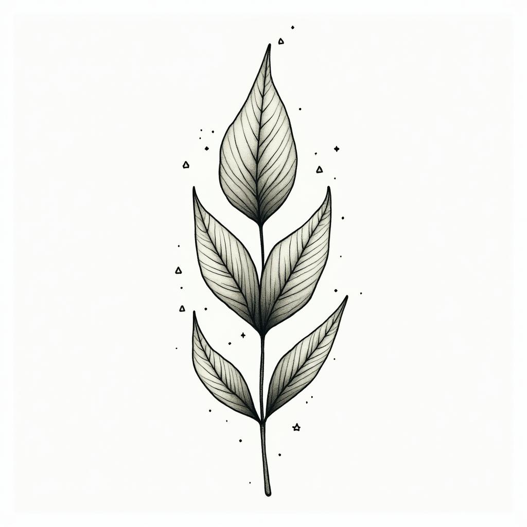 Name: Kayla, Sign: Libra, I love water and greenery (nature), life goal is love and peacein minimalist style tattoo, featuring simple shapes and fine lines, with minimal shading and details, tiny triangles, creating a sense of balance and harmony - Variation 3