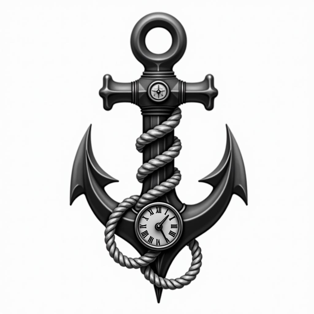Anchor with nautical rope and compasshigly detailed tattoo - Variation 12