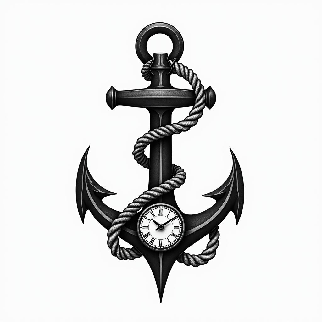 Anchor with nautical rope and compasshigly detailed tattoo - Variation 13