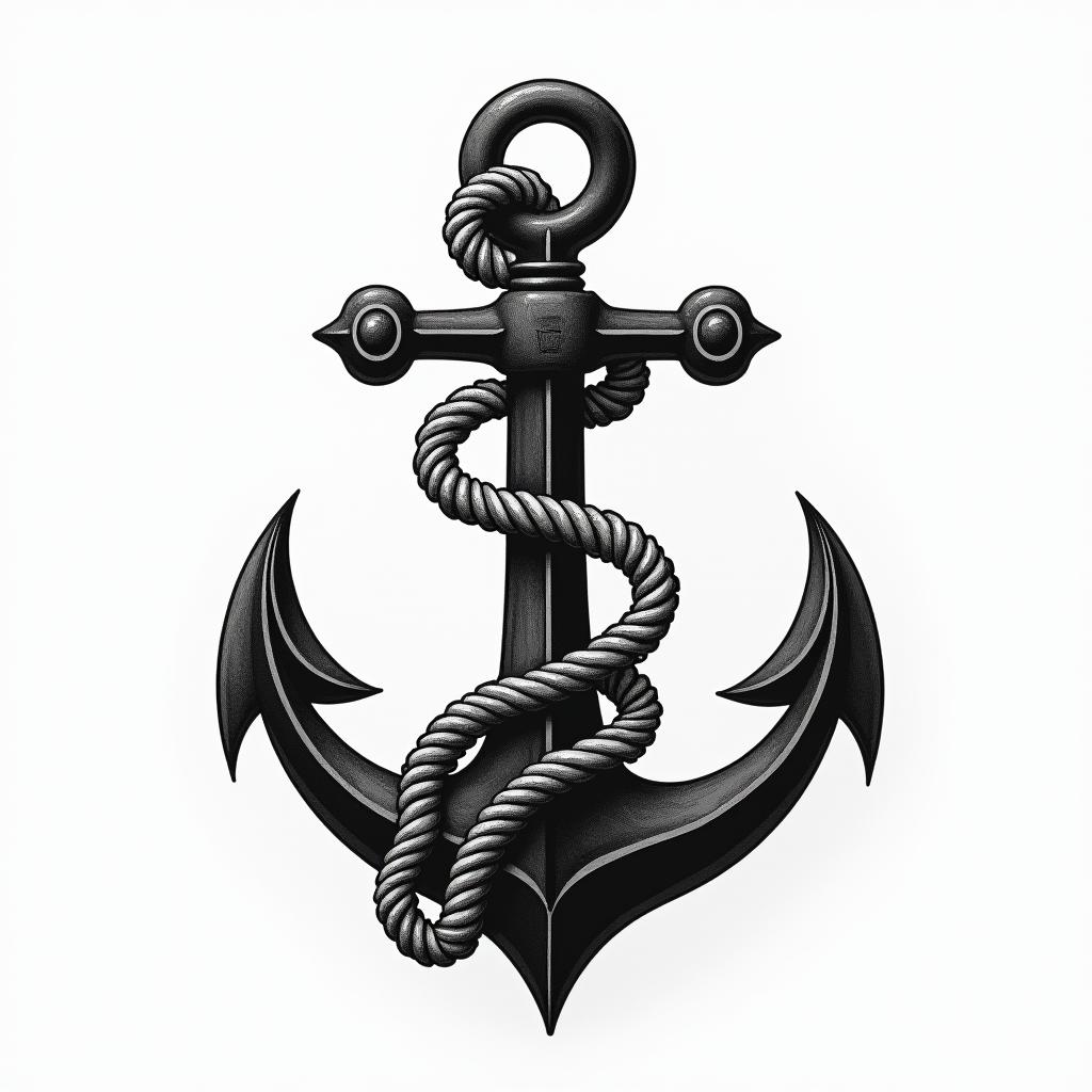 Anchor with nautical rope and compasshigly detailed tattoo - Variation 14