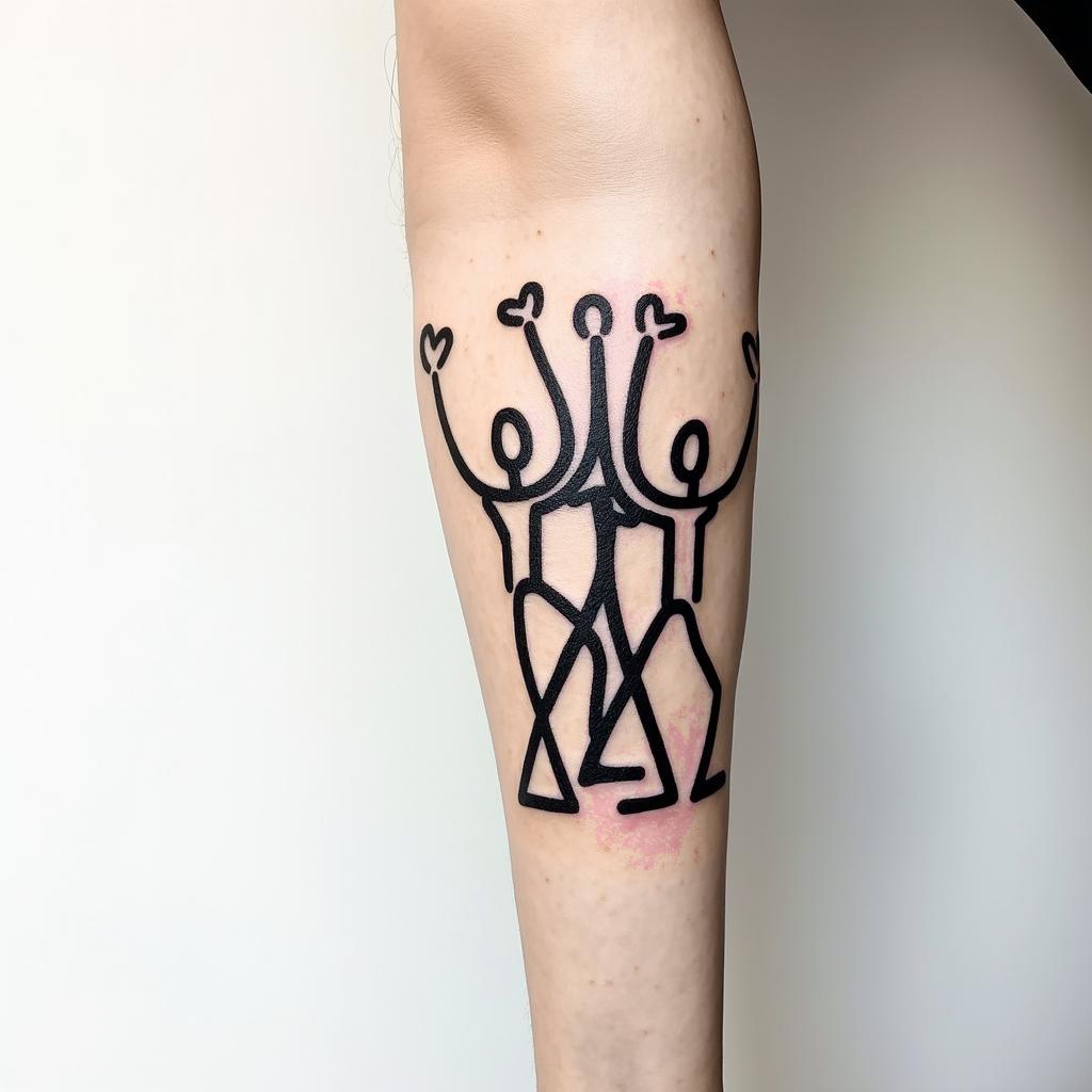 Forearmabstract dancing figures in Keith Haring style, featuring bold black outlines and solid color fills, figures posed in dynamic and playful dance movements, minimalist design - Variation 3