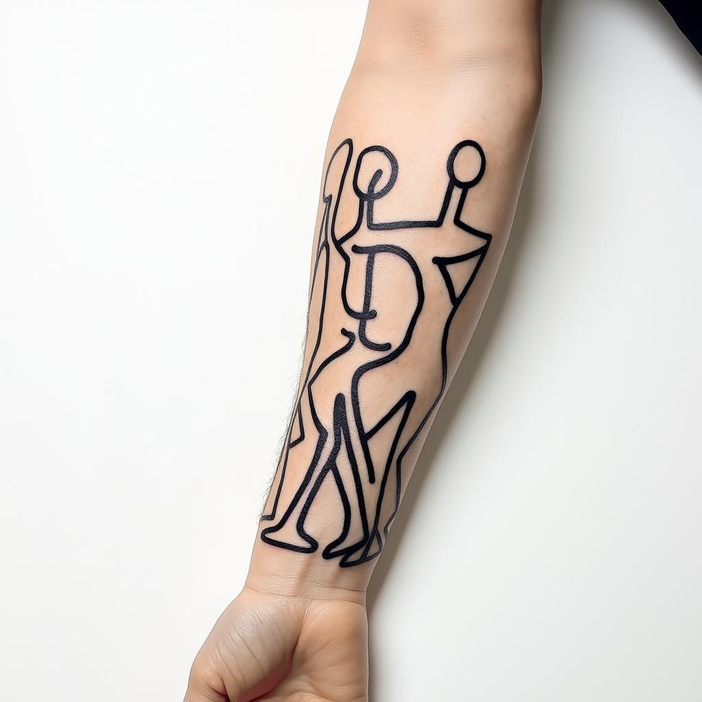 Forearmabstract dancing figures in Keith Haring style, featuring bold black outlines and solid color fills, figures posed in dynamic and playful dance movements, minimalist design - Variation 4