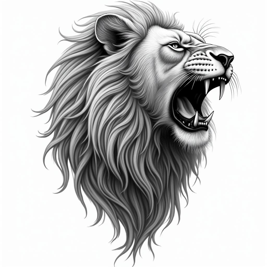 Roaring lion with a flowing manein bohemian style tattoo, 8k - Variation 3