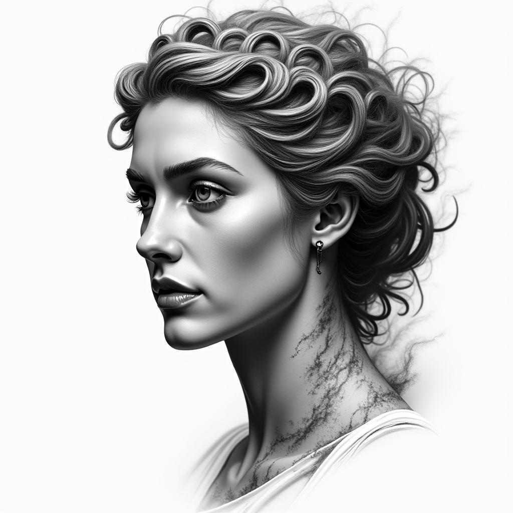 Athena, the goddess of war, firein portrait tattoo style, featuring a highly realistic and detailed depiction - Variation 2