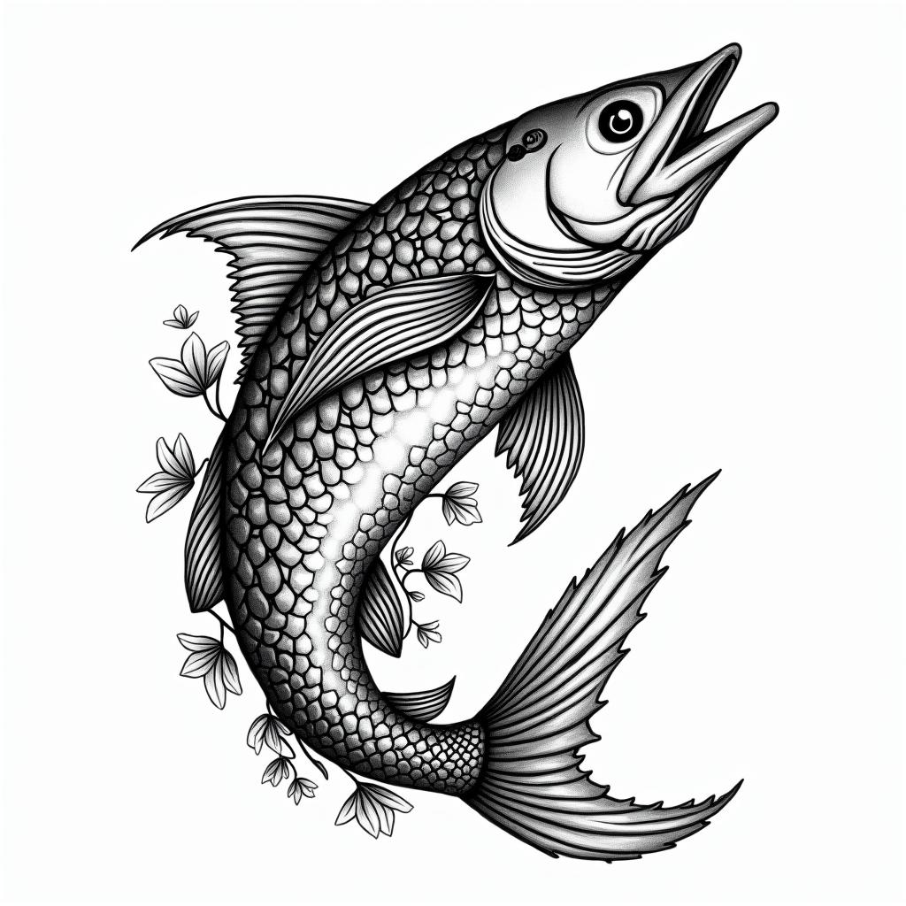 Barracudain ornamental tattoo style, featuring intricate symmetrical patterns and floral designs, showcasing highly detailed line work and geometric shapes, creating a sense of elegance and balance - Variation 4