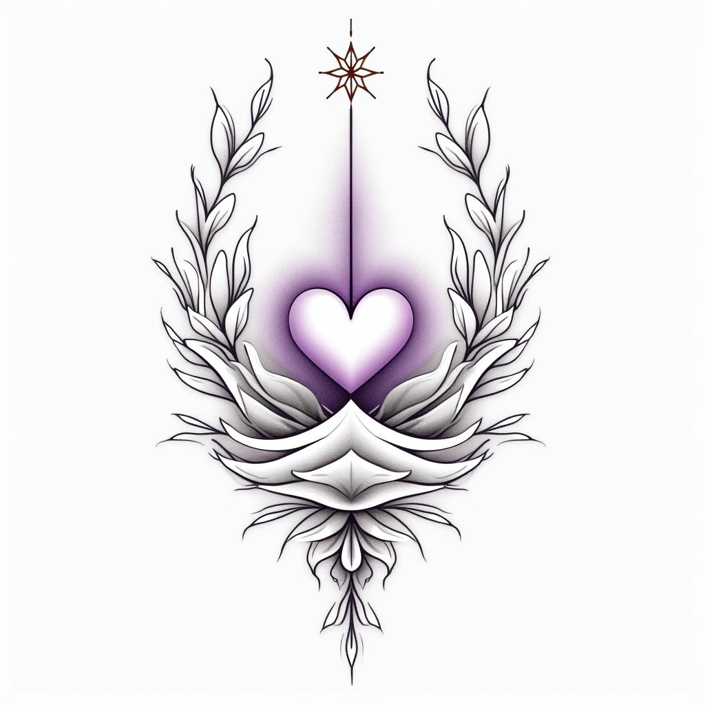 Violetin Modest style tattoo, featuring soft, delicate line work with simple and meaningful symbols, gentle waves, a heart, evoking a sense of serenity and grace, - Variation 2