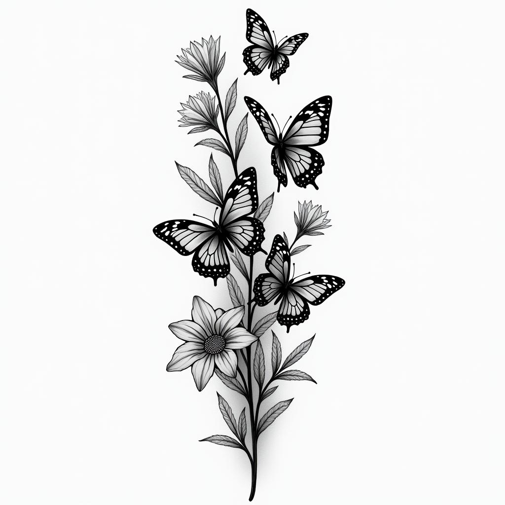 Plants birds butterflieshigly detailed tattoo