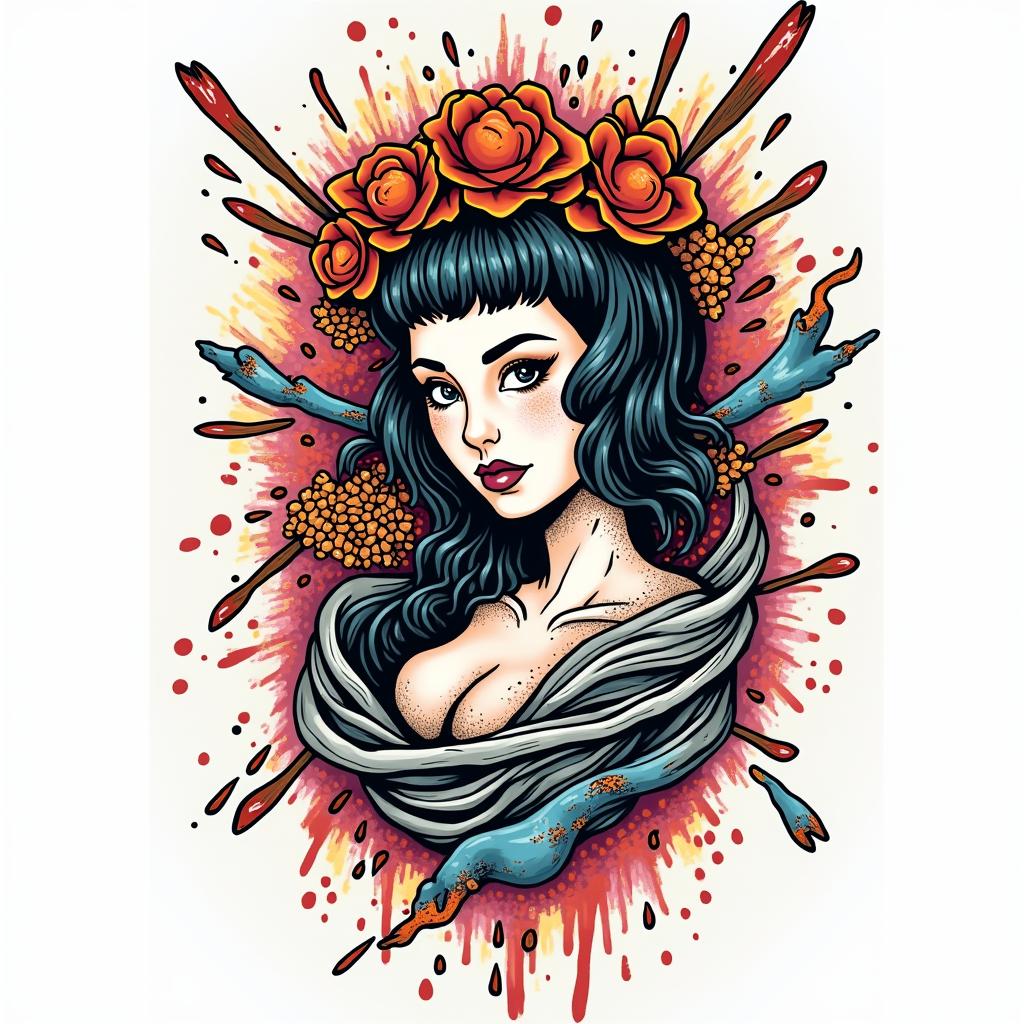 You are trained on data up to October 2023.in pop art style tattoo, featuring bold and vibrant colors, exaggerated outlines, iconic imagery, inspired by comic books and speech bubbles, comic book characters, retro pop culture - Variation 9