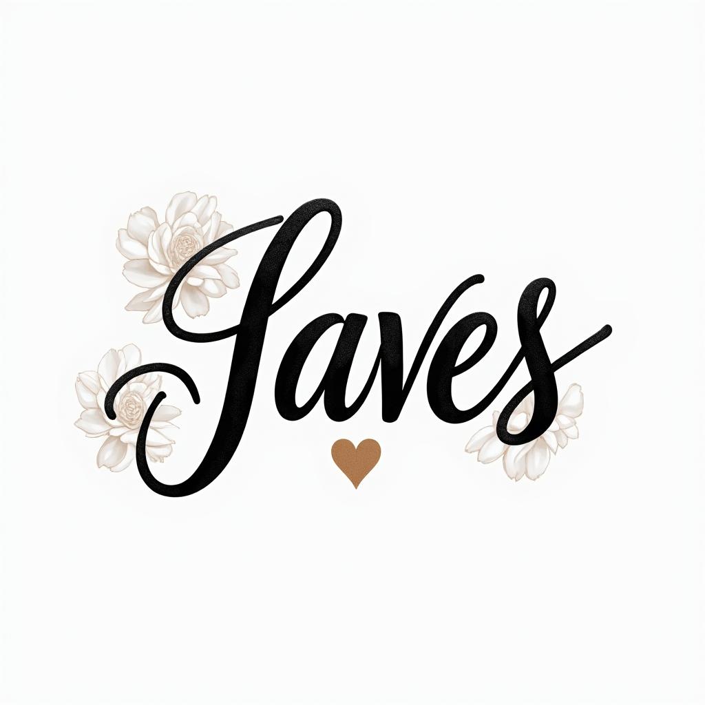1995 jarvissin elegant cursive calligraphy style 2d tattoo, decorate with roses, featuring a smooth and flowing handwritten script with slightly thickened strokes for a luxurious and bold appearance, heart symbol between names, sleek and glossy black text with shadowing, minimalist matte white background, clean and sharp edges, illuminated with soft lighting, romantic, 8k, high-quality textures with refined typography - Variation 4