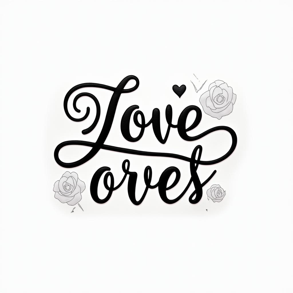 1995 jarvissin elegant cursive calligraphy style 2d tattoo, decorate with roses, featuring a smooth and flowing handwritten script with slightly thickened strokes for a luxurious and bold appearance, heart symbol between names, sleek and glossy black text with shadowing, minimalist matte white background, clean and sharp edges, illuminated with soft lighting, romantic, 8k, high-quality textures with refined typography - Variation 3