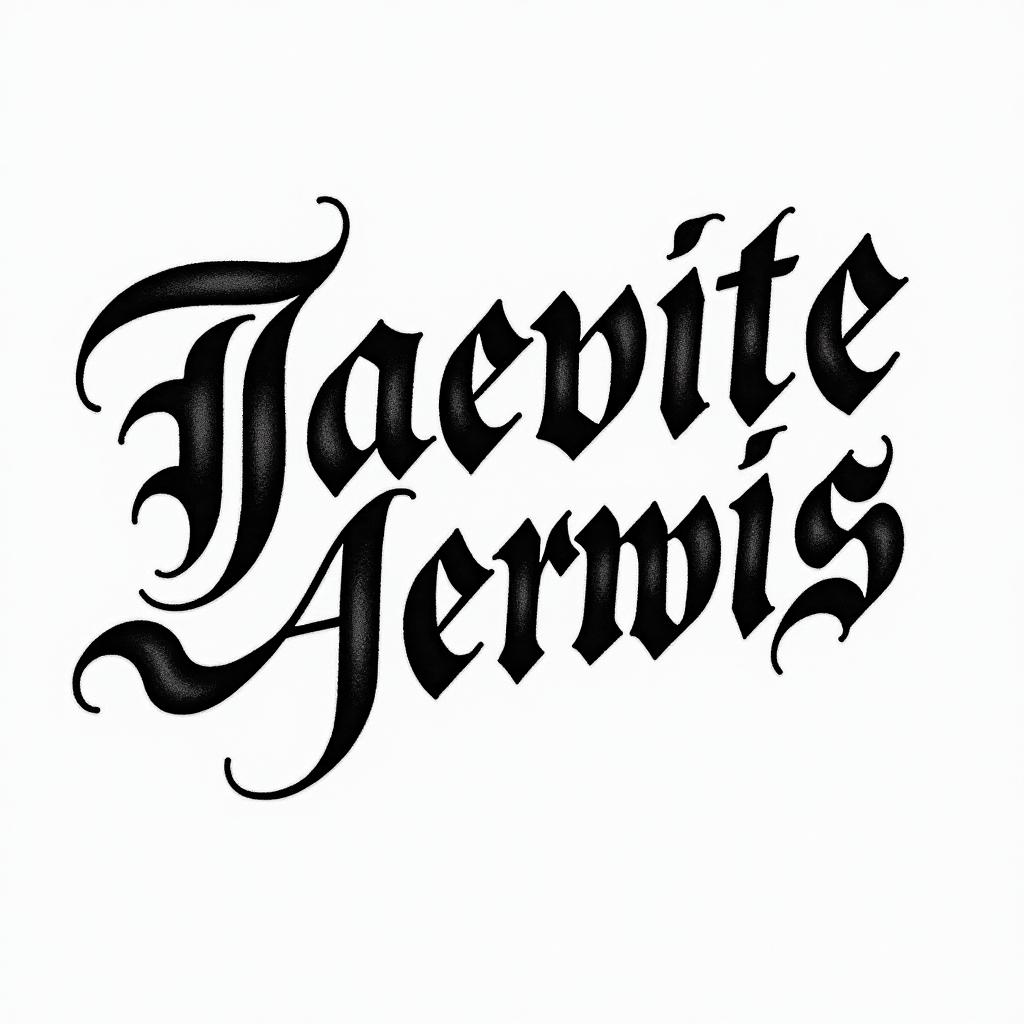 1995 jarvisstext-based tattoo, gothic font ultra-realistic, perfectly placed, high-quality font design, photo-realistic shading, 8k, high quality, finely detailed typography - Variation 2