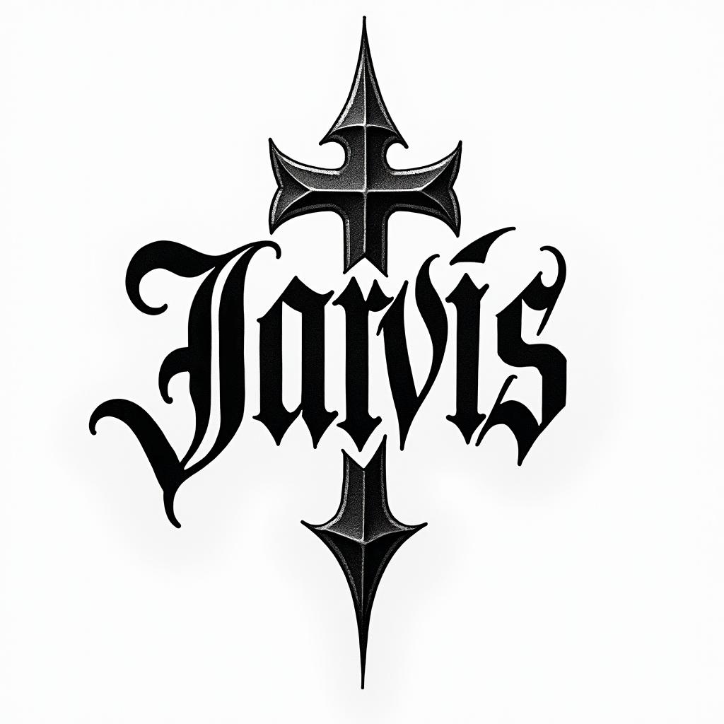 1995 jarvisstext-based tattoo, gothic font ultra-realistic, perfectly placed, high-quality font design, photo-realistic shading, 8k, high quality, finely detailed typography