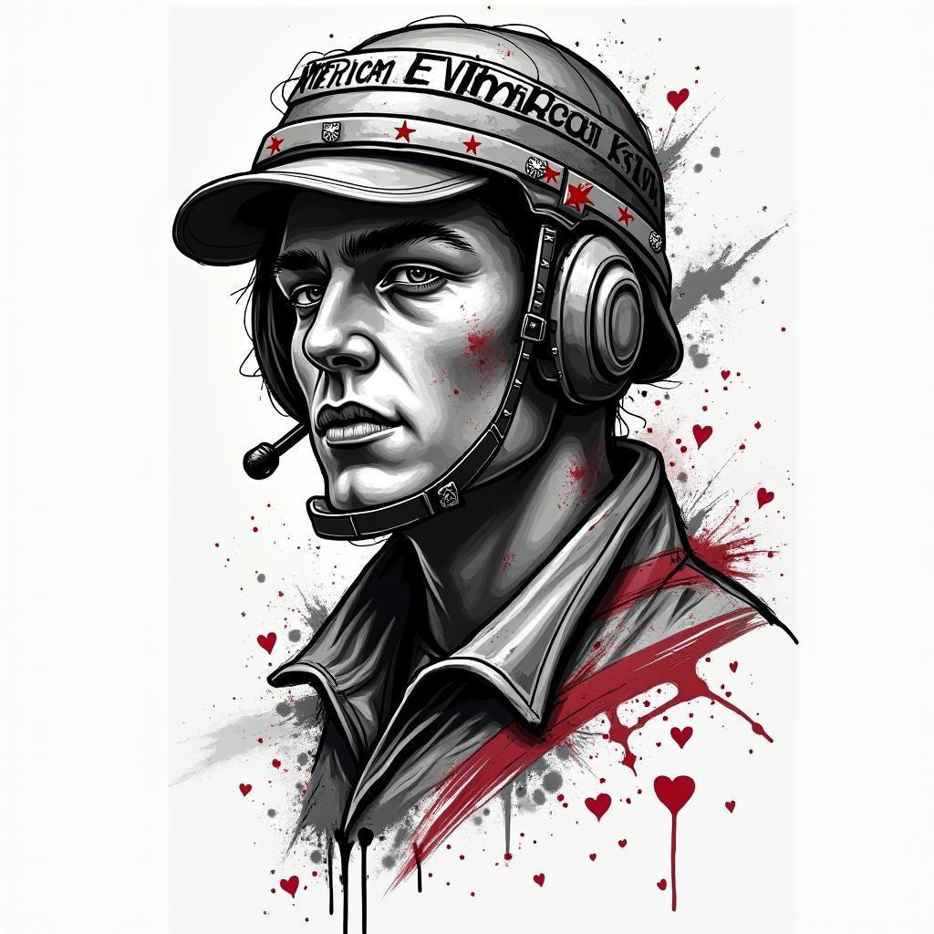 American Soldier, LGBTin graffiti style tattoo, featuring bold and dynamic street art elements, spray-paint texture with exaggerated lines and expressive, chaotic brushstrokes, intricate lettering incorporated with graffiti tags, symbols like hearts, stars, and wings - Variation 2