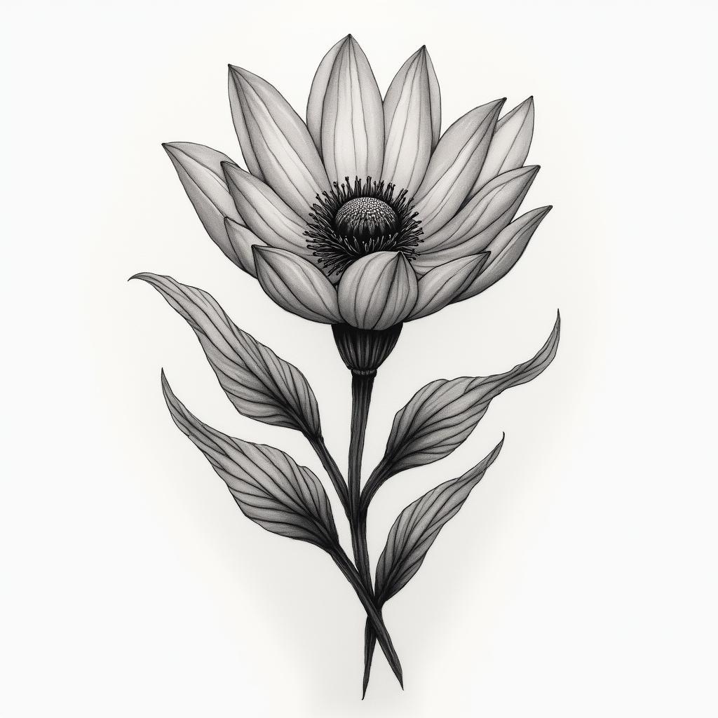 A beautiful floral tattoo representing love and kindness, featuring a vibrant, delicate flower that symbolizes beauty and goodness, intertwined with soft, elegant elements to reflect the deep affection and admiration for a beloved wife named Daniela, capturing emotions of love and warmth.higly detailed tattoo - Variation 3