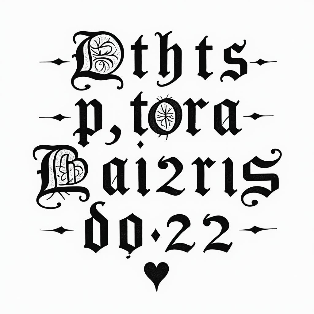Multiple birthdatestext-based tattoo, gothic font ultra-realistic, perfectly placed, high-quality font design, photo-realistic shading, 8k, high quality, finely detailed typography - Variation 2