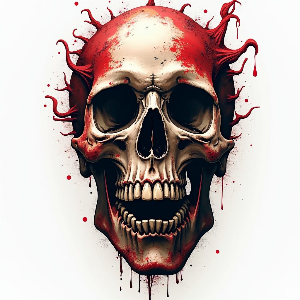 Quinton bosch in horror tattoo style, showcasing haunting and unsettling, dark and gritty textures with skulls, eerie faces, jgged designs, bold and intense shading