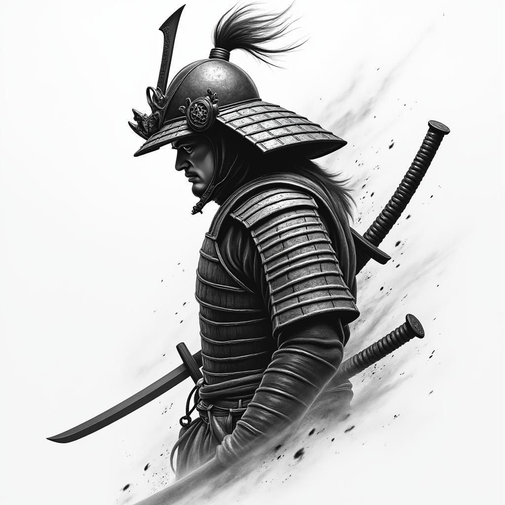 Samurai with a katanahigly detailed tattoo - Variation 17