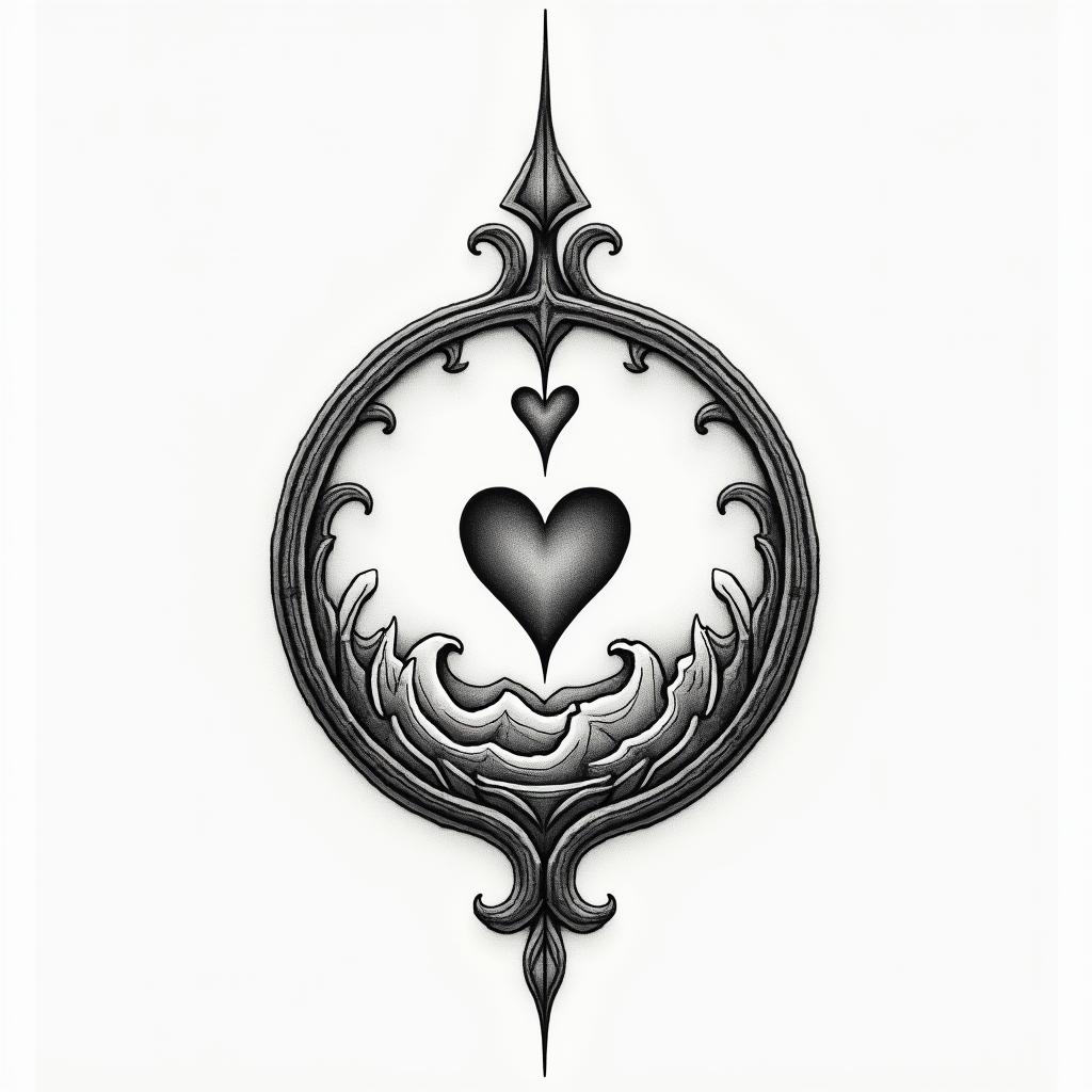 Dogtag Soldier symbolsin Modest style tattoo, featuring soft, delicate line work with simple and meaningful symbols, gentle waves, a heart, evoking a sense of serenity and grace, - Variation 3