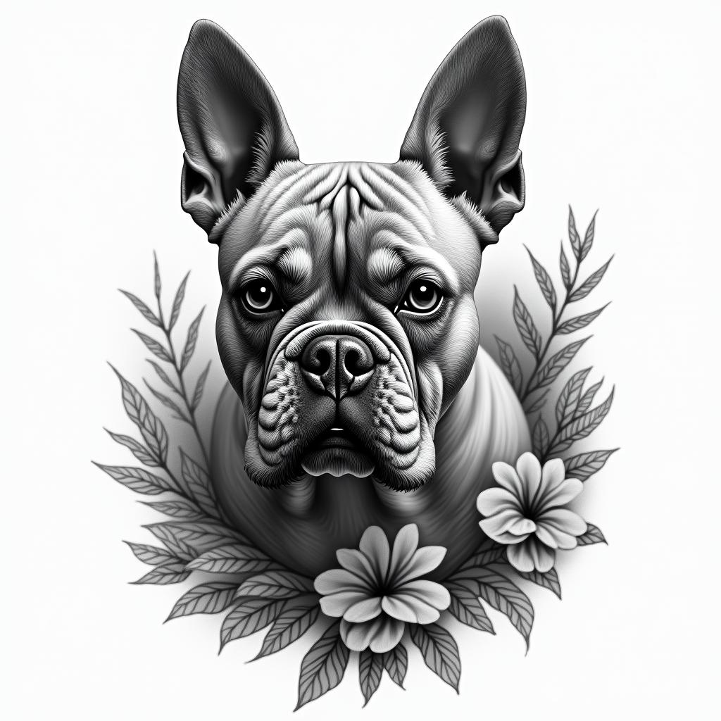 French bull dogshigly detailed tattoo - Variation 4