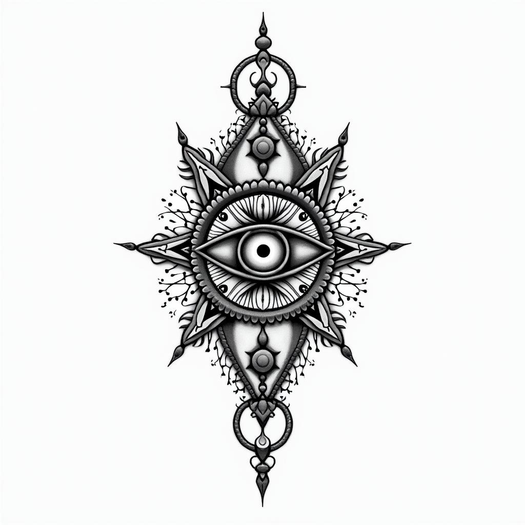 Timothy, Gemini, Lafayettein spiritual symbols tattoo style, featuring an intricate design incorporating elements, Hamsa hand, third eye, minimalist composition - Variation 3