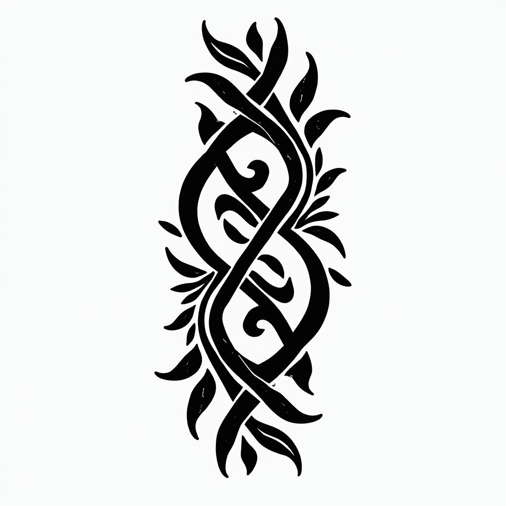 Samoan tattooin tribal tattoo style, featuring bold and black geometric shapes, curved lines, intertwine and flow seamlessly, creating a powerful and symbolic design, polynesian and maori styles