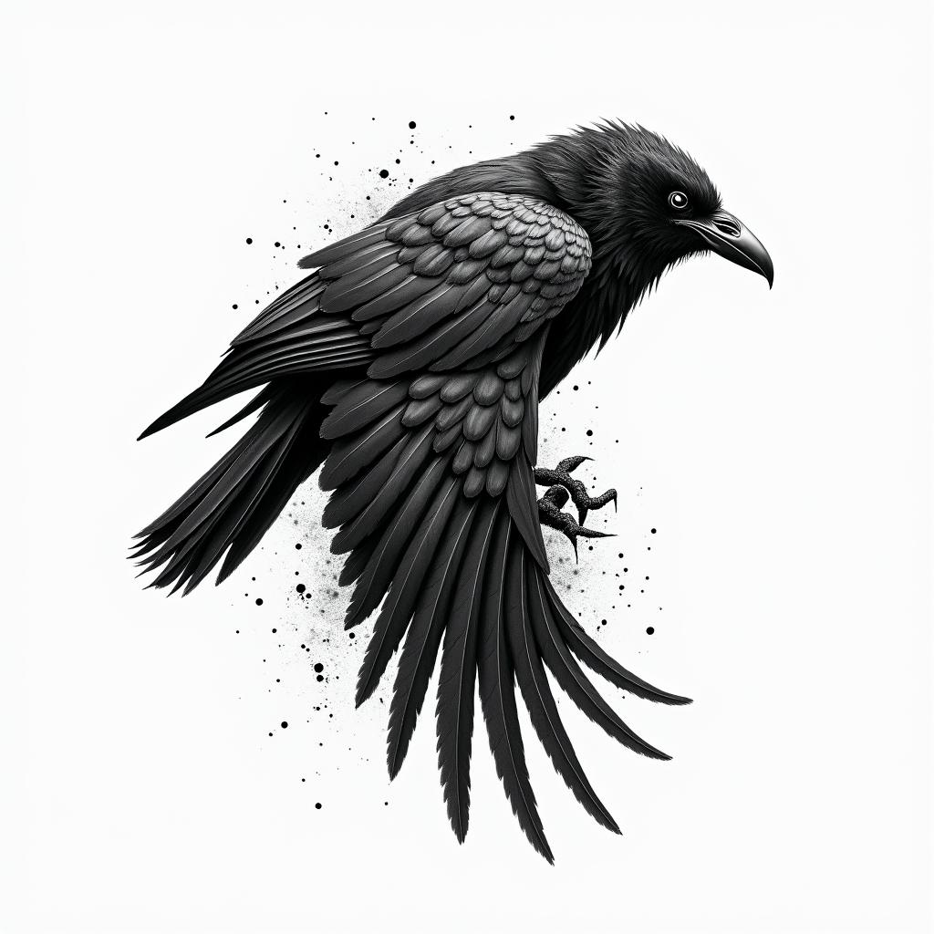 Raven Nordichigly detailed tattoo