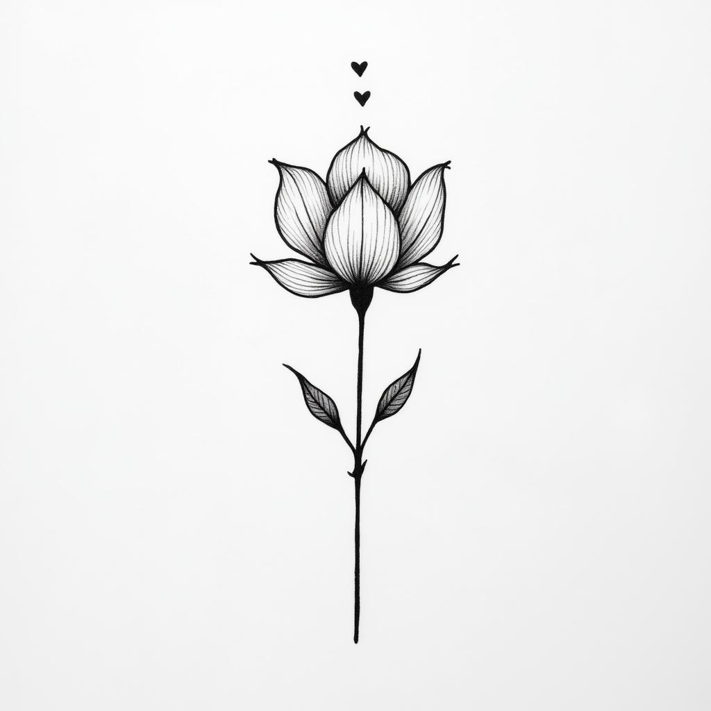 Tiny fine tattoo of rise that says she blooms in stem for wristin minimalist style tattoo, featuring simple shapes and fine lines, with minimal shading and details, tiny triangles, creating a sense of balance and harmony - Variation 4