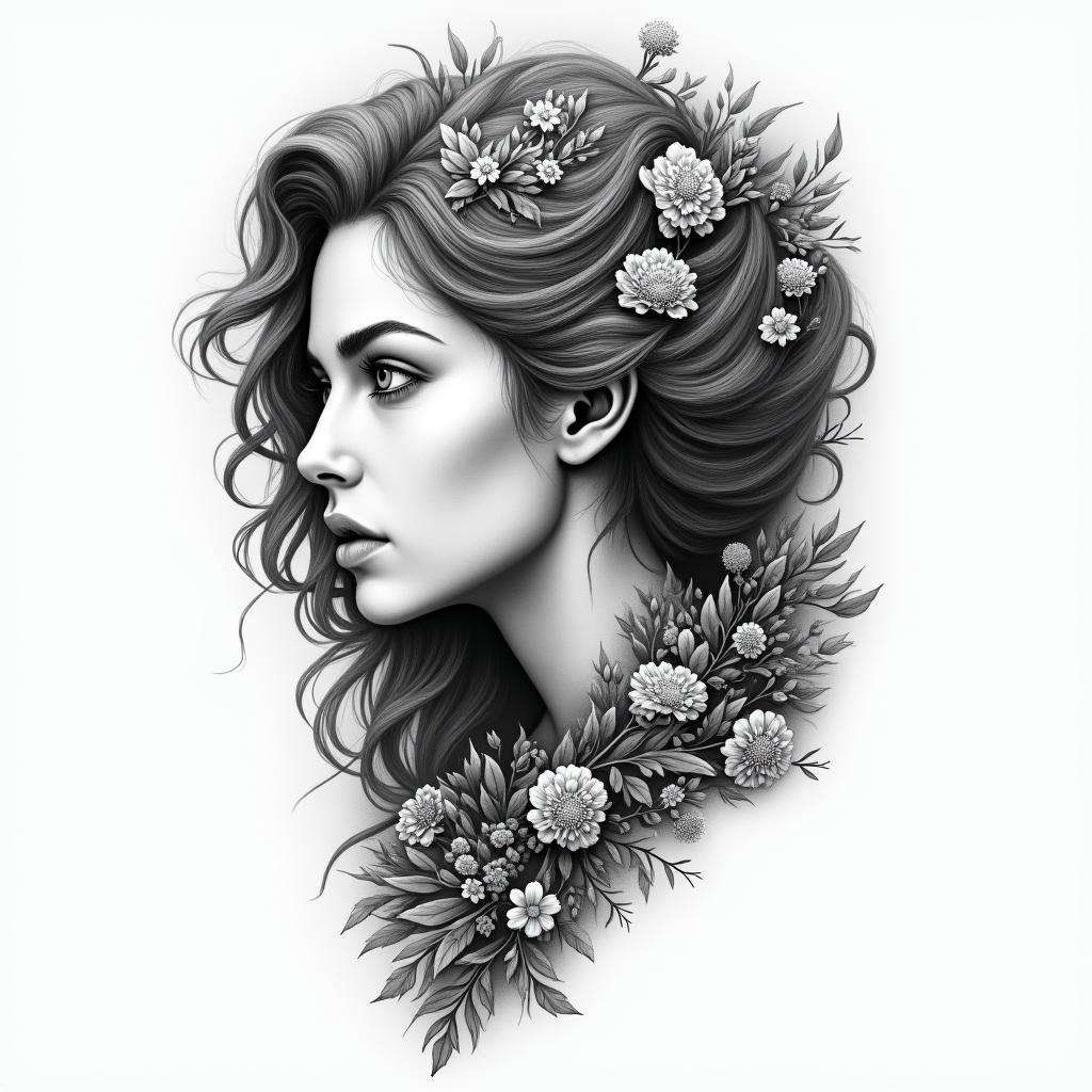 Gemini, nature, ocean, forest, enviromental sciencein portrait tattoo style, featuring a highly realistic and detailed depiction  - Variation 2