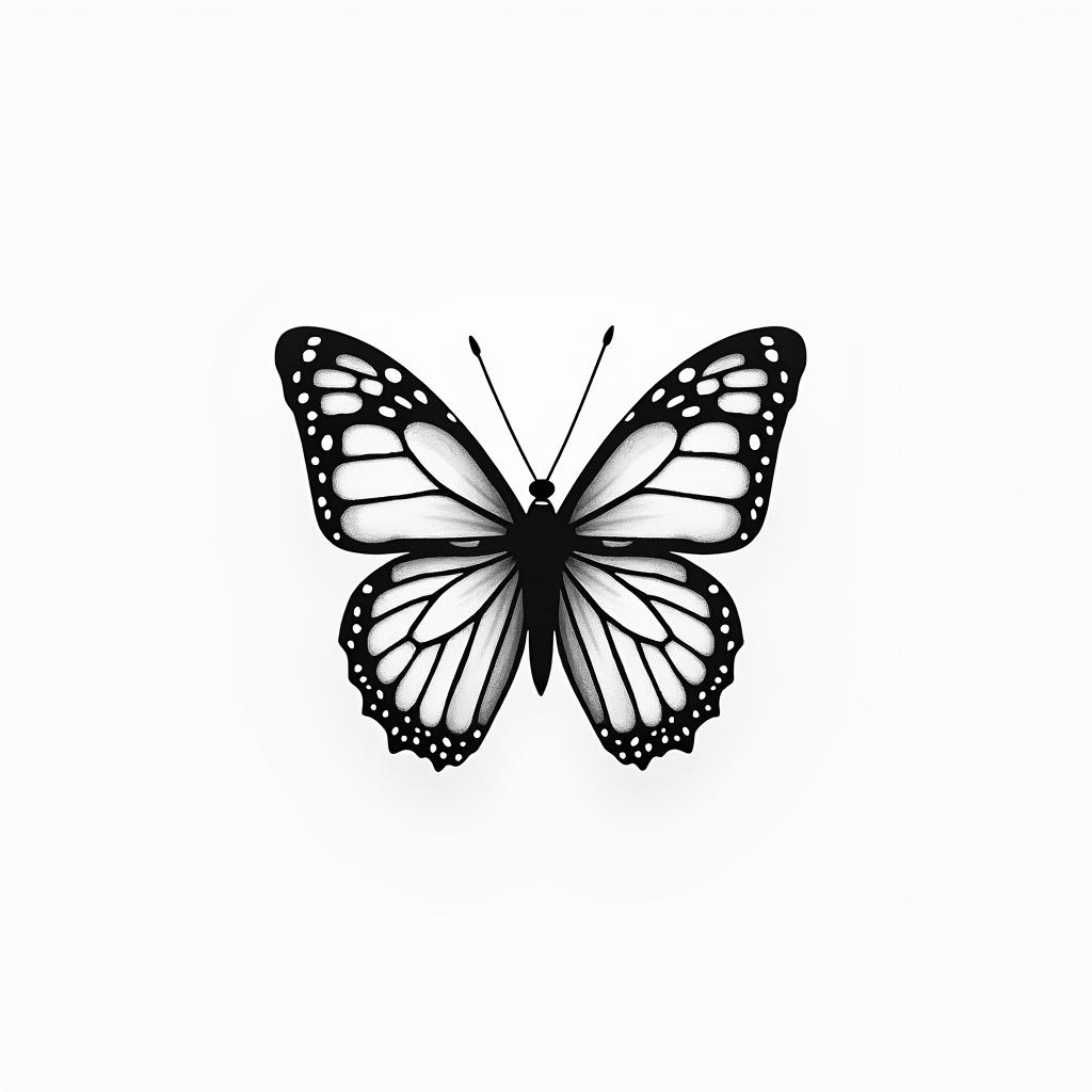 Butterfly in the cagein minimalist style tattoo, featuring simple shapes and fine lines, with minimal shading and details, tiny triangles, creating a sense of balance and harmony - Variation 2