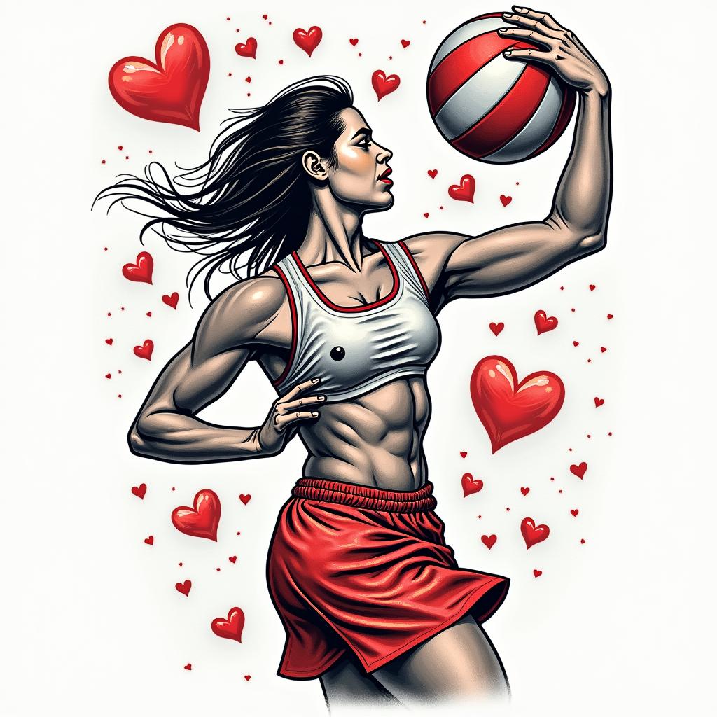 Anthony, Libra, volleyball, 1995in pop art style tattoo, featuring bold and vibrant colors, exaggerated outlines, iconic imagery, inspired by comic books and speech bubbles, comic book characters, retro pop culture - Variation 2