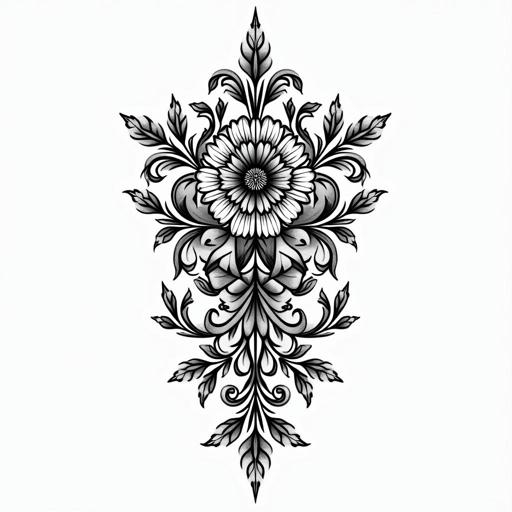 You are trained on data up to October 2023.in ornamental tattoo style, featuring intricate symmetrical patterns and floral designs, showcasing highly detailed line work and geometric shapes, creating a sense of elegance and balance - Variation 3
