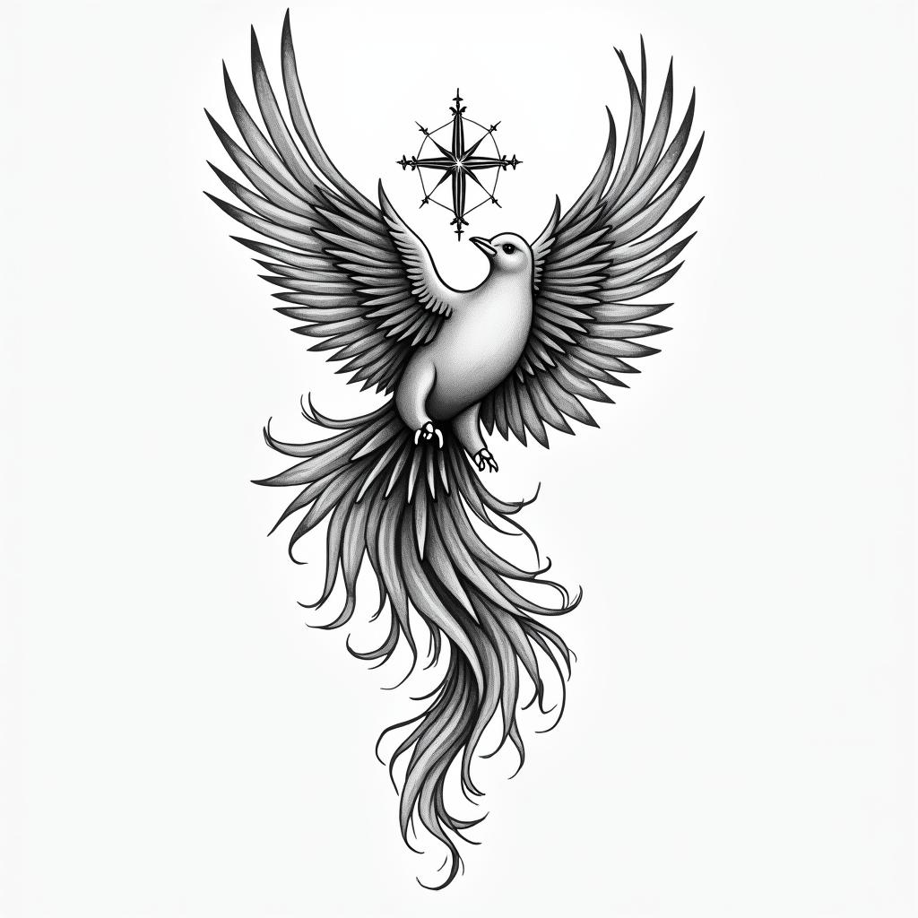 A powerful tattoo design featuring the words "Zavaongo" and "Amadayar" intertwined, symbolizing the love and connection with children, along with a delicate depiction of a dove representing faith and salvation. The overall aesthetic should convey strength, resilience, and the profound bond of motherhood and devotion to God.higly detailed tattoo - Variation 4