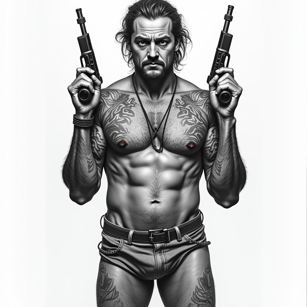 A full body of Australias most famous criminals with guns and drugs and money and naked
girlshigly detailed tattoo - Variation 2