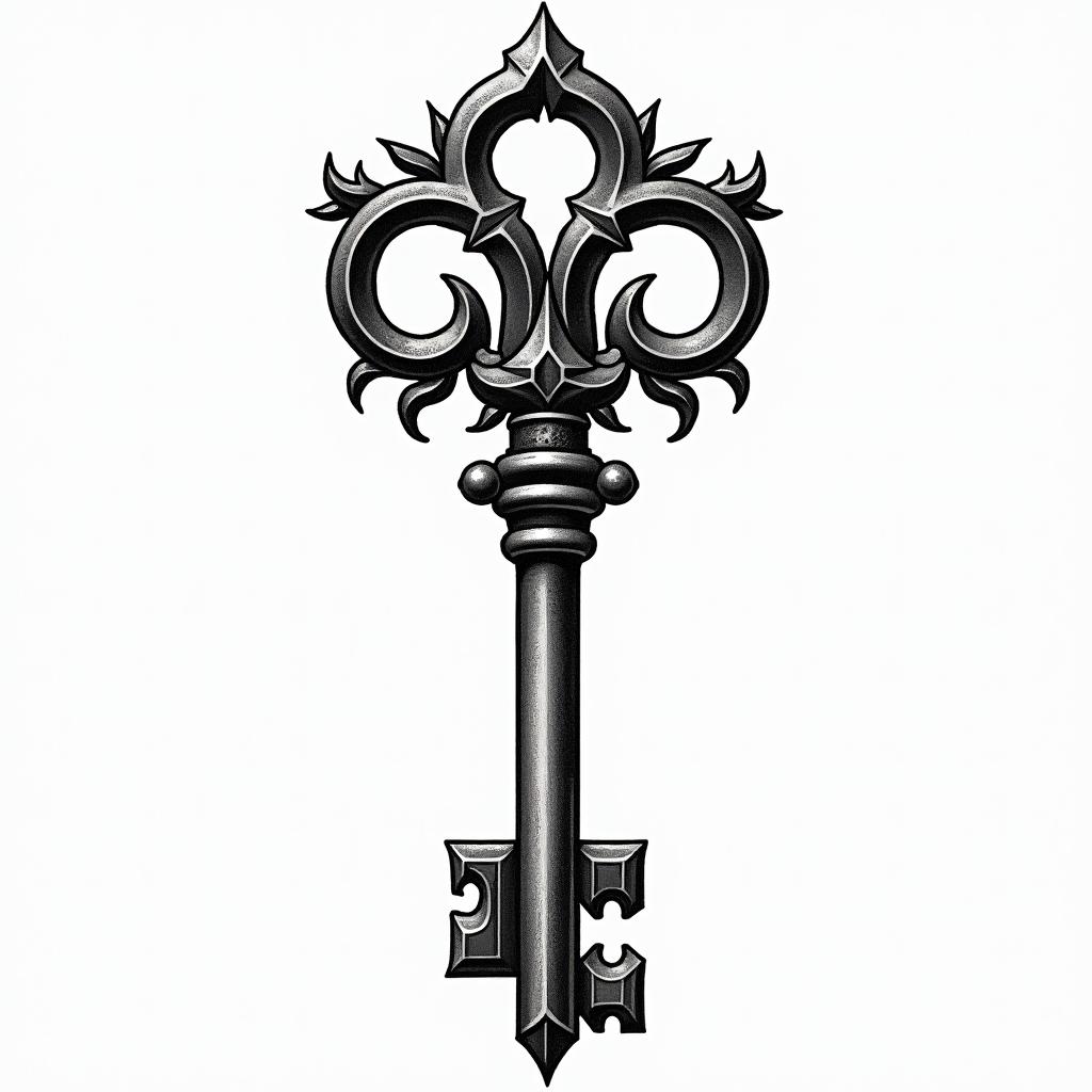 Key, Pisces, money, ceoin authentic tattoo style, incorporating traditional modifications, bold black outlines, solid color fills, featuring classic authentic elements - Variation 2