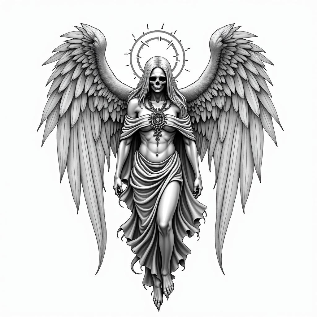 Angel of deathin new school tattoo, pop culture, modern, detailed tattoo, illustrative