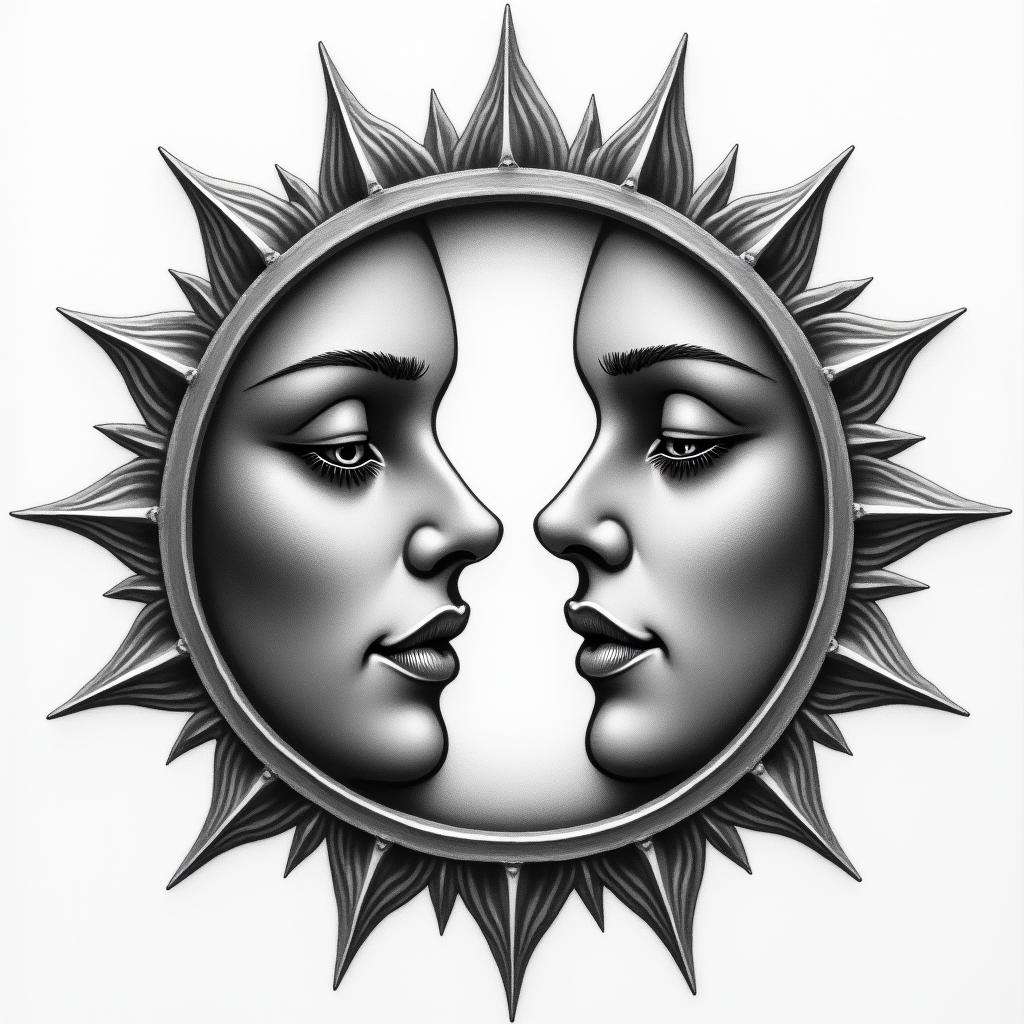 Sun and moon intertwined, shiningin realism tattoo style, featuring a highly detailed, lifelike, capturing every detail, photorealistic, ultra realistic, intricate shading, smooth and sharp, - Variation 4
