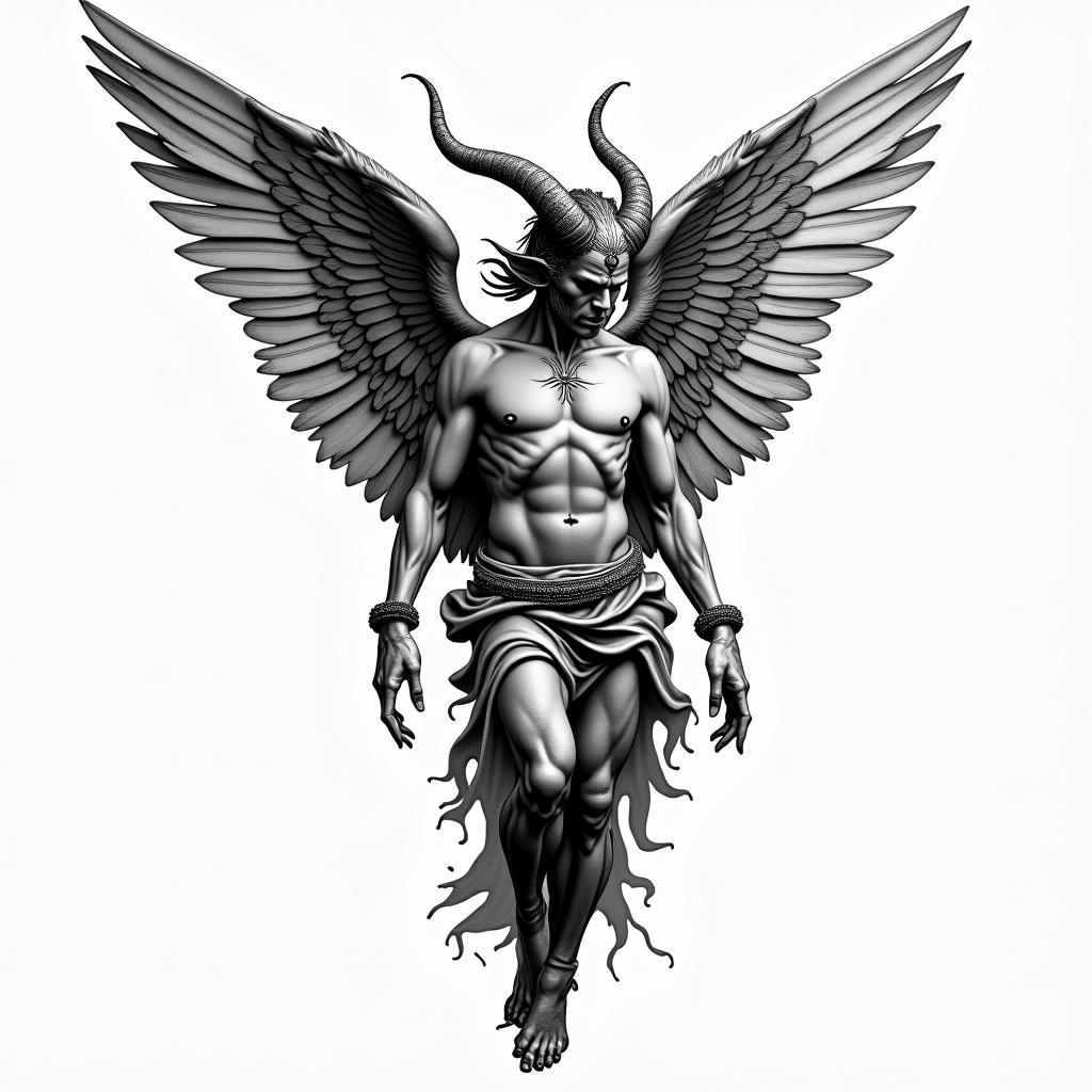 Angel and demonhigly detailed tattoo