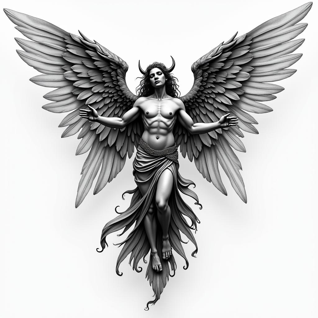 Angel and demonhigly detailed tattoo - Variation 2