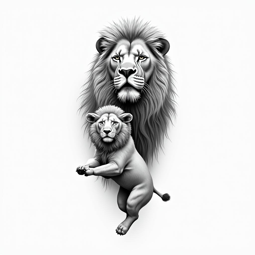 Single needle fine line. Lion and the lamb.higly detailed tattoo