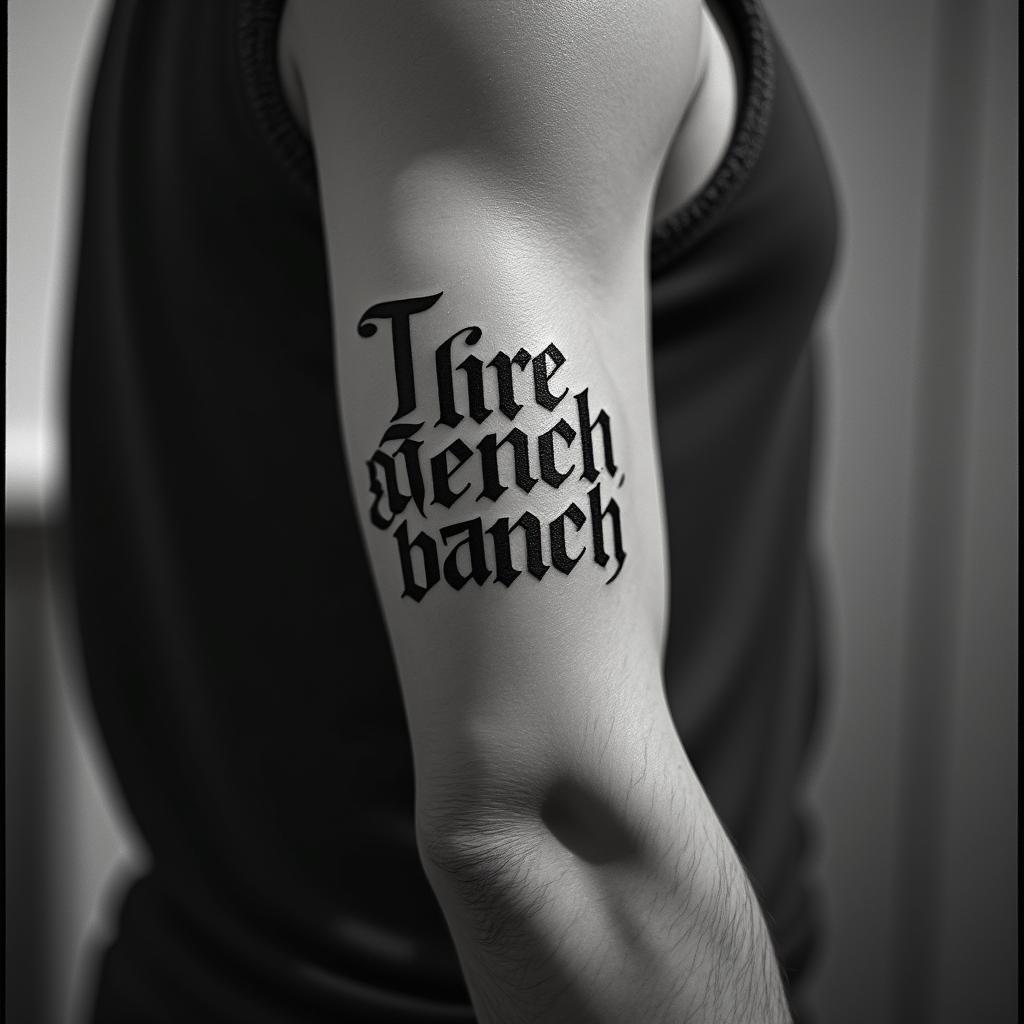 New Mexicotext-based tattoo, gothic font ultra-realistic, perfectly placed, high-quality font design, photo-realistic shading, 8k, high quality, finely detailed typography - Variation 6